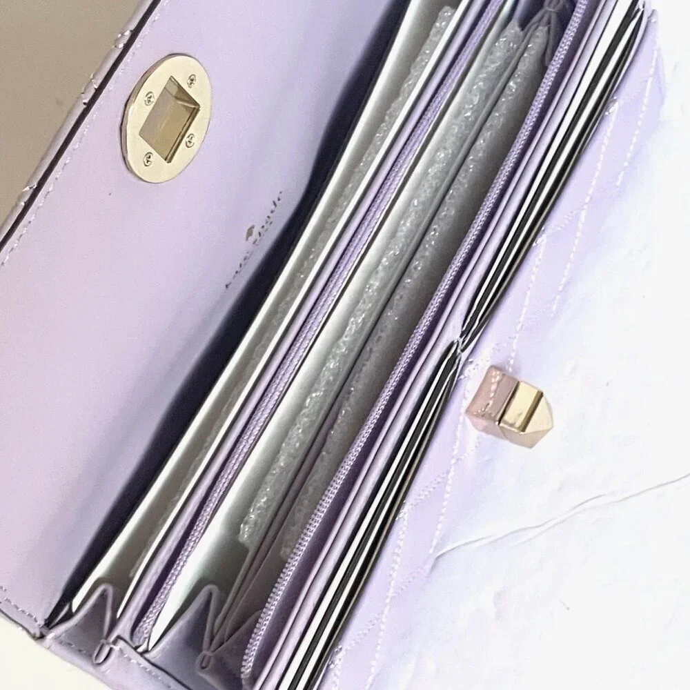 Kate Spade Natalia Large Continental Wallet Quilted Turnlock Lilac Frost Leather